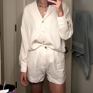 White tailored linen shorts